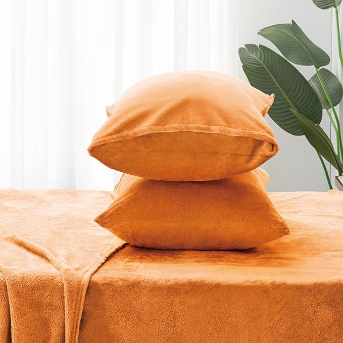 BEDELITE Flannel Sheets Full Size Burnt Orange - Super Soft Fall Fleece Sheets Set Fluffy Extra Plush, 4 Piece(Include Fitted Sheet, Flat Sheet, 2 Pillowcases)
