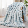 Faux Fur Throw Blanket, 1000GSM Fluffy Soft Bubble Blanket for Couch Bed, Cozy Plush Warm and Thick Rabbit Blanket for Living Room Bedroom 90''*104'' Tie-dye Blue