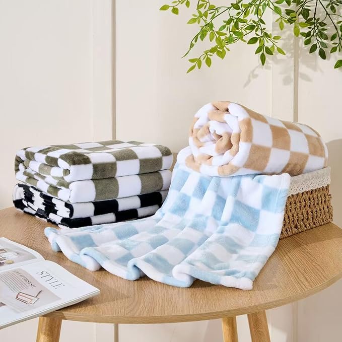 4 Pcs Baby Blankets, Fluffy Small Crib Baby Blankets for Boys, Fleece Checkered Blanket, Toddler Receiving Blankets 30×40