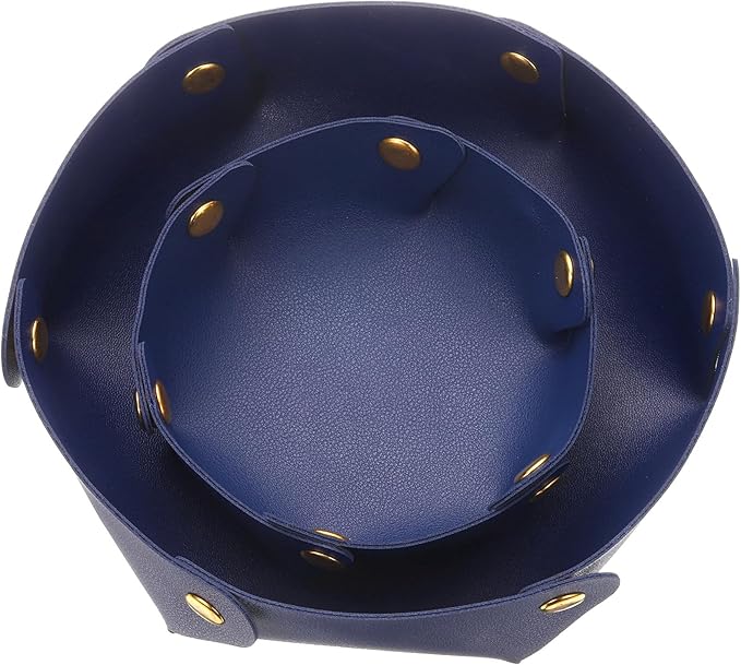 uxcell 2 Pcs Valet Tray for Women and Men, PU Leather Jewelry Tray Entryway Table Bedside Nightstand Catchall Storage Organizer for Jewelry Key Coin Watch Wallet (2 Size, Dark Blue)