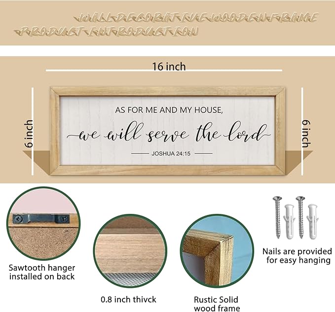 comurdyo Bible Verse Wall Decor As For Me And My House We Will Serve The Lord Sign 16×6 Inch Joshua 24:15 Christian Scripture Plaque for Bedroom Above Bed Small Rustic Wood Framed Wall Art (Wood)
