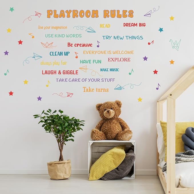 HLNIUC Playroom Wall Sticker(35”x24”) Be Creative Window Cling, Kids Inspirational Quotes Wall Stickers, Colorful Inspiring Words Art Decal, Playroom Rules Room Decals for Kids Room Living Room Decor