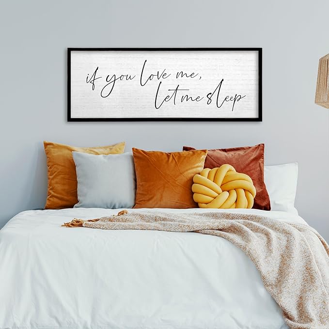 TQianJiang Master Bedroom Above Bed Wall Decor Art Funny Sleep Quote 32"×12" If You Love Me Let Me Sleep Sign Large Rustic Farmhouse Wood Framed for Couples Over Bed Wall Hanging (Black)