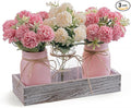 LUEUR 3PCS Artificial Hydrangea Flowers in Mason Jars with Wood Tray for Dining Table Coffee Table Farmhouse Home Decor Centerpieces Spring Decor Perfect for Kitchen, Living Room, Bathroom