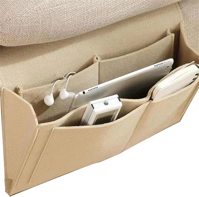 Bedside Caddy,Felt Bed Side Caddy Organizer With 5 Pockets For Remote,Bed Pockets Bedside Storage Can Hold Tablet Magazine Book Phone And Fruit,For Bed,Sofa,Desk (beige)