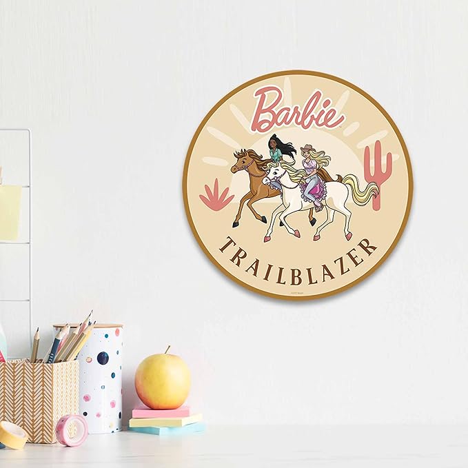 Mattel Barbie Trailblazer Wood Wall Decor - Western Themed Barbie Wall Art for Bedroom or Play Room