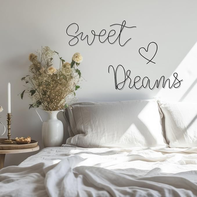 Yousoontic Sweet Dreams Wall Decor Above Bed Minimalist Metal Bedroom Wall Art Modern Sweet Dreams Decorative Metal Sign for Home Bedroom Hotel Dormitory Door Decorations, 29.15'' Total Length(Black)