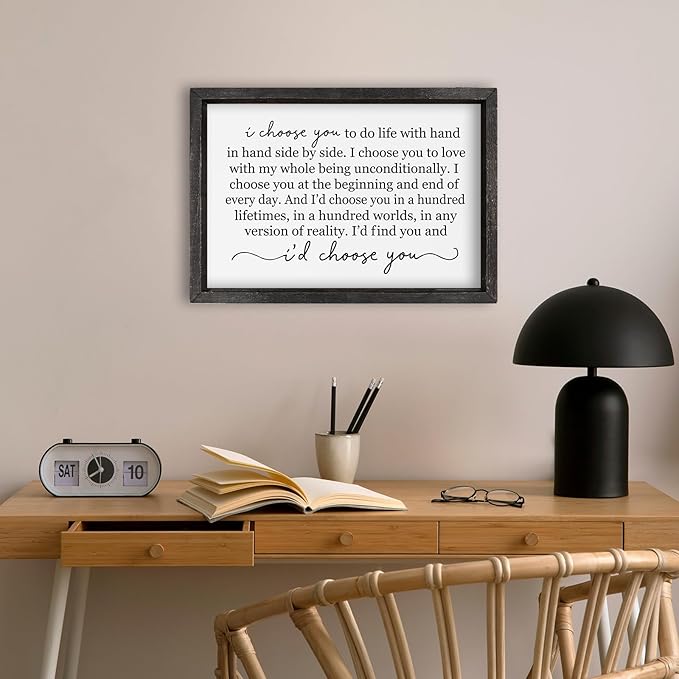 comurdyo I Choose You To Do Life Sign Wall Decor 16"×11" Bedroom Above Bed Art Work Marriage Love Vow Wood Framed Wall Hanging (Black)