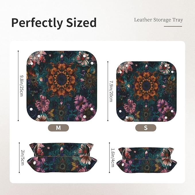 Mandala Flowers Tray Men's Leather Valet Parking Portable Entrance Trays Bedside Storage Box
