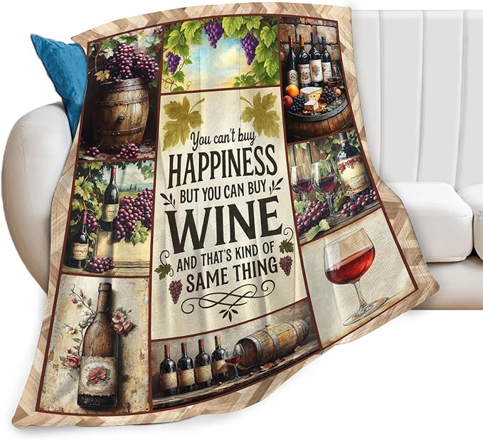 Vintage Wine Blanket for Girls Women Men Adults Soft Cozy Fleece Wine Estates Throw Blankets Winery Gifts Warm Flannel Plush Stuff Lightweight Decorative for Couch Bed Sofa 50"X40"