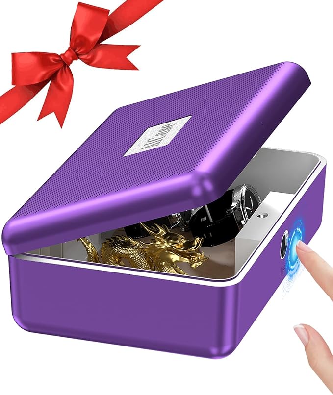 AICase Biometric Fingerprint Storage Box, Portable Cash Jewelry Security Lock Box Safe, Combination Lock for Car, Home, Office Travel