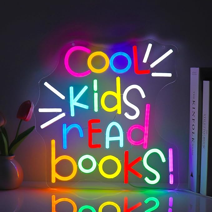 Neon Sign, Gdbkabf Cool Kids Read Books Neon Signs for Wall Decor LED Light Up Signs Home Decor for Classroom, Bedroom, Reading Corner, Study Room, Library Decoration USB Operated
