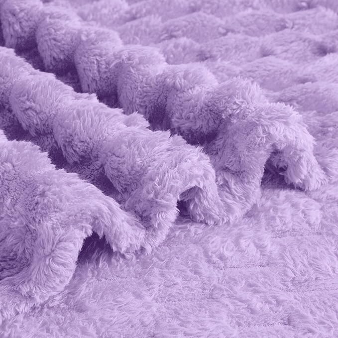 Vessia Flannel Fleece Throw Blanket, 3D Jacquard Light Purple Fuzzy and Warm Blanket for Couch, Sofa, Bed, 300GSM Super Soft Touch Cozy Home Decor for All Seasons (50x70 inches)