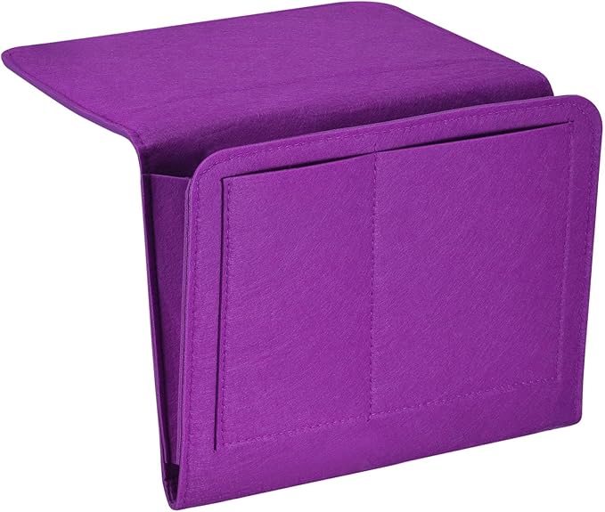 PATIKIL 11in Bedside Caddy, Bed Caddy Bedside Organizer Hanging Soft Felt 5 Pockets Bed Pockets Bedside Storage Organizer Remote Control Holder for Bedroom Phones Glasses, Purple