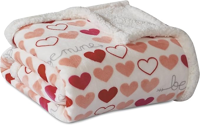 Elegant Comfort Luxury Valentine’s Day Sherpa Throw Blanket Ultra-Soft Cozy Velvet Pink Hearts Fleece Throw-Micromink Sherpa for Her, Wife, Girlfriend, Sherpa Reversible Blanket- Isabella
