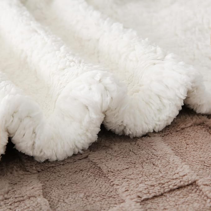 Sherpa Throw Blanket for Couch, Flannel Cozy Soft Thick Blanket for Bed - Fleece, Coffee, 60x80 Inches