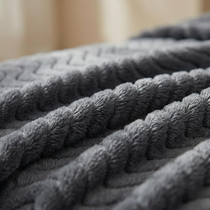 Exclusivo Mezcla King Blanket for Bed, Cozy Lightweight Fleece Blankets for All Season, Decorative Giftable Fuzzy Plush Wave Textured Suitable for Women, Men, Dark Grey, 90x104 Inches