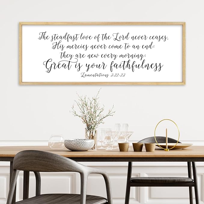 The Steadfast Love of The Lord Wall Decor 32"×12" Lamentations 3:22–23 reat Is Thy Faithfulness Sign Bible Verse Scripture Large Christian Religious Wall Hanging Art (Wood)