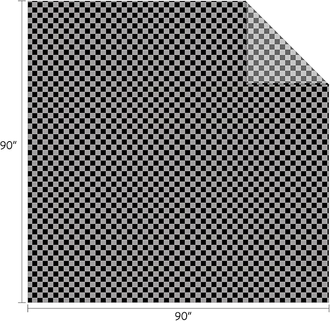 FY FIBER HOUSE Checkered Flannel Fleece Throw Blanket Queen Size Soft Cozy Checkerboard Grid Print Chessboard Gingham Pattern Blankets for Bed Couch Sofa, 90"x90", Black Grey