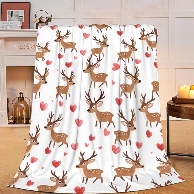 Deer Throw Blanket - Soft Plush Fleece Cabin Animal Bedding Blankets- Cozy Deer Stuff Gifts for Women Girls Kids Adults 60"X80"