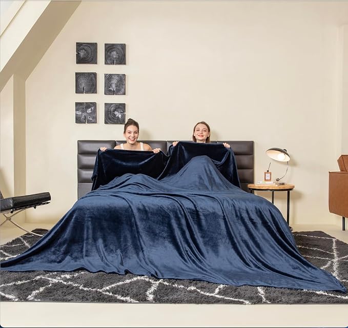 COOVA Oversized King Fleece Blanket 120x120 inches, Soft Cozy Warm Giant Extra Large 10'x10' Blanket for Bed, Sofa, Couch,Travel, Camping, California Huge Flannel Big Throw Blanket, Navy Blue
