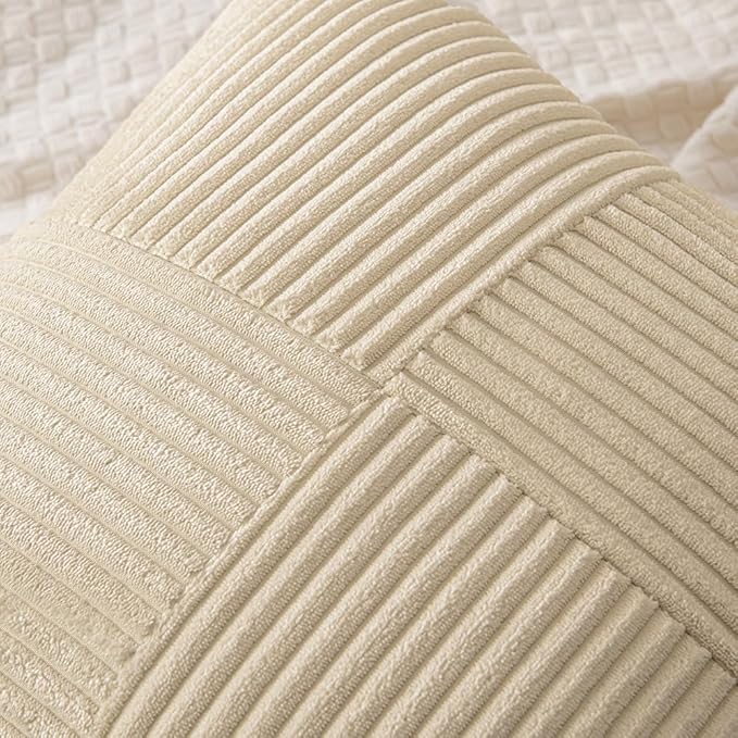 MIULEE Cream Decorative Throw Pillow Covers 16x16 Inch for Couch Bed Sofa Pack of 2 Boho Neutral Farmhouse Throw Pillows Soft Cross Corduroy Patchwork Textured Cushion Cases