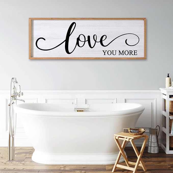 Love You More Decorative Rustic Sign & Plaque Framed Wall Art for Couples, 40''×15'' Vintage Cottagecore Wooden Horizontal Love Quote Home Decor Above Bed for Living Room, Farmhouse Wedding Gift