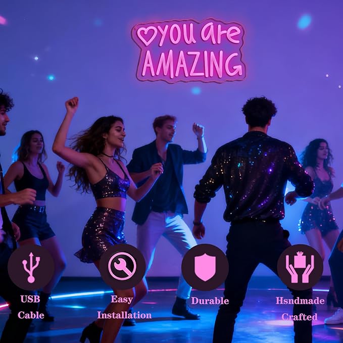 You Are Amazing Neon Sign Wall Decor for Bedroom Class Room Bar Pub Club Nursery Hanging,Dimmable USB Pink Led Light for Wedding Birthday Party Women Christmas Gifts