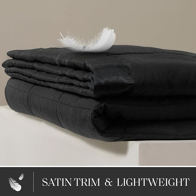 Madison Park Twin Size Blanket Ultra-Soft Microfiber Twin Size, Box Quilting with Satin Binding, All Season & Lightweight Twin Summer Blanket for Bed, Couch & Sofa, Twin, Black