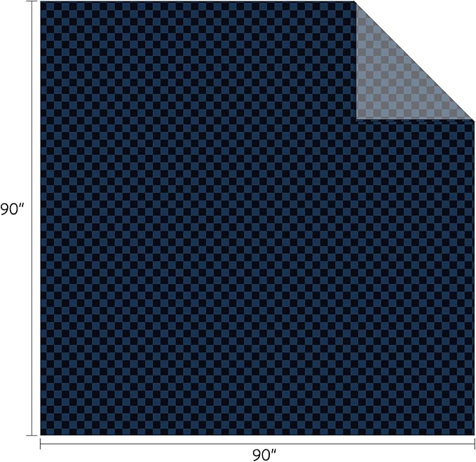 FY FIBER HOUSE Checkered Flannel Fleece Throw Blanket Queen Size Soft Cozy Checkerboard Grid Print Chessboard Gingham Pattern Blankets for Bed Couch Sofa, 90"x90", Navy