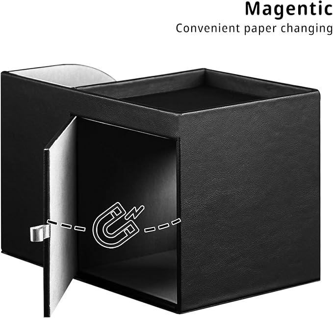 PU Leather Tissue Box Cover Square, Tissue Box Holder Organizer with Storage Tray and Remote Control Holder for Bathroom Countertop Night Stands Bedroom Office Desk,Napkin Caddy Decorative Black