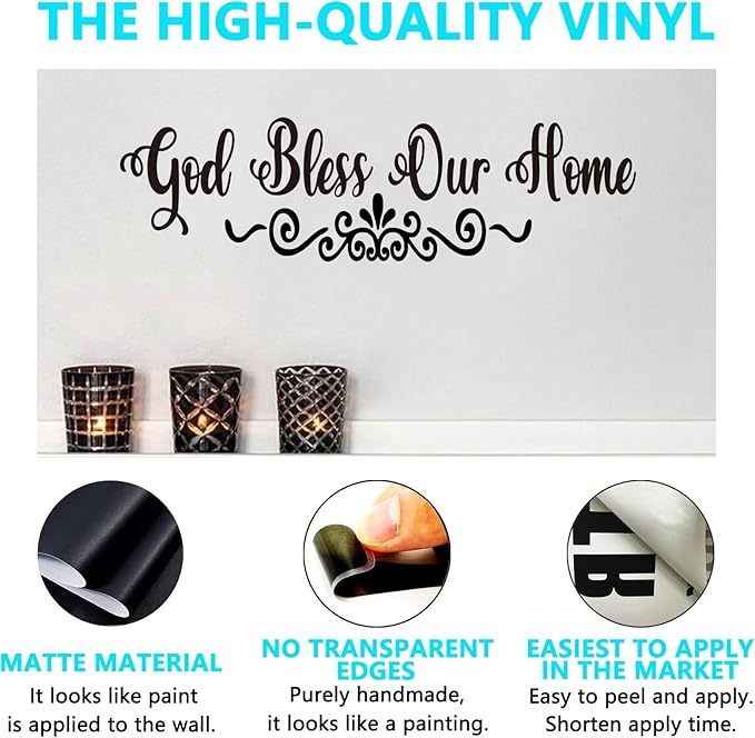 Bible Verse Wall Stickers for Bedroom: Christian Quotes Inspirational Living Room Vinyl Art Wall Decals - God Bless Our Home 18" X 15"