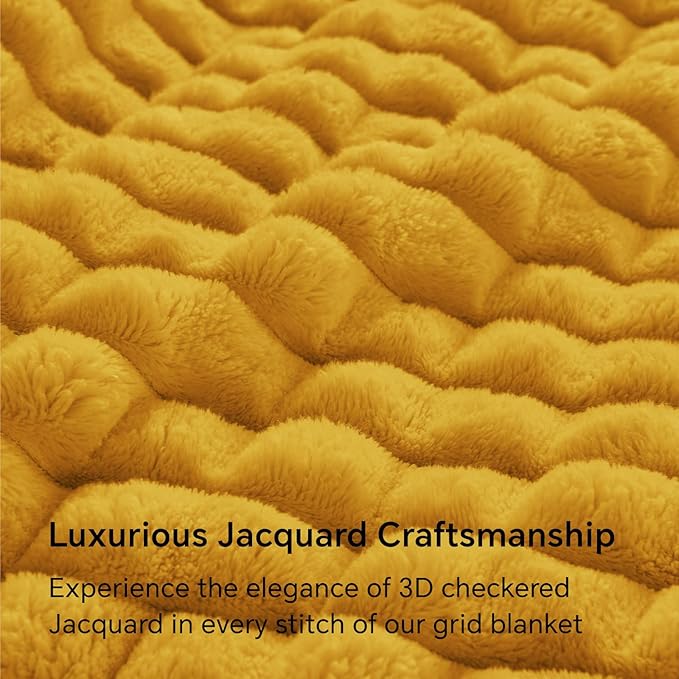 BEDELITE Mustard Yellow Throw Blanket for Couch and Bed- Super Soft and Warm 3D Checkered Fluffy Fuzzy Fleece Blanket, Luxurious Plush Cozy Blanket for Room Decor Spring, 50x60 inches