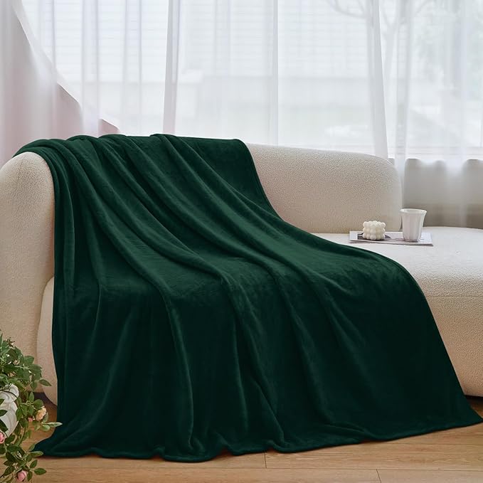 Fleece Blanket Queen Size, Silky Flannel Fuzzy Blankets for All Season, Cozy Lightweight Blanket for Couch, Bed, Sofa, 90" x 90", Forest Green, Queen