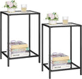 Side Tables Set of 2, End Tables with Tempered Glass, 2-Tier Nightstands with Storage Shelves, Coffee Table with Modern Style, Slim Sofa Table for Living Room, Bedroom, 11.8" D x 15" W, Black