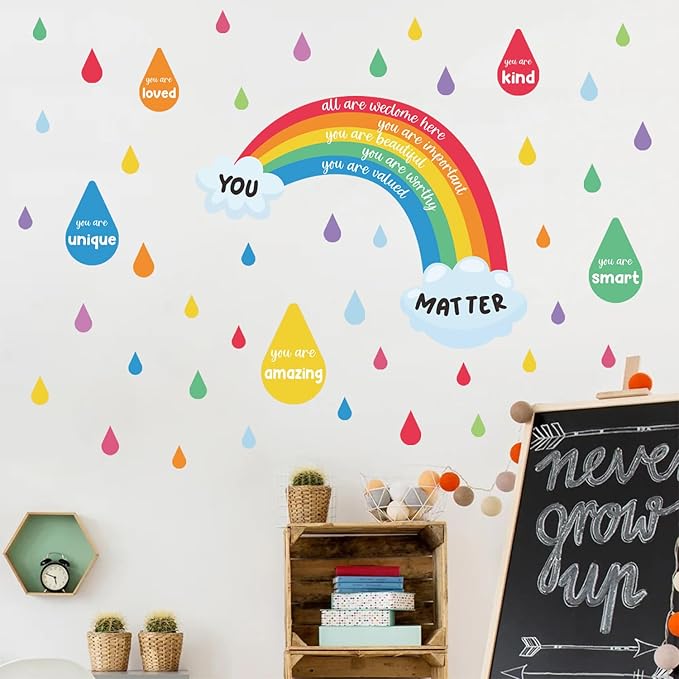 HLNIUC Colorful Rainbow Wall Sticker(35”x24”) You Are Smart Art Decal,Inspirational Quotes Window Cling,Positive Quotes Wall Art,Rainbow Raindrop Inspiring Words Room Decal for Kids Room Living Room