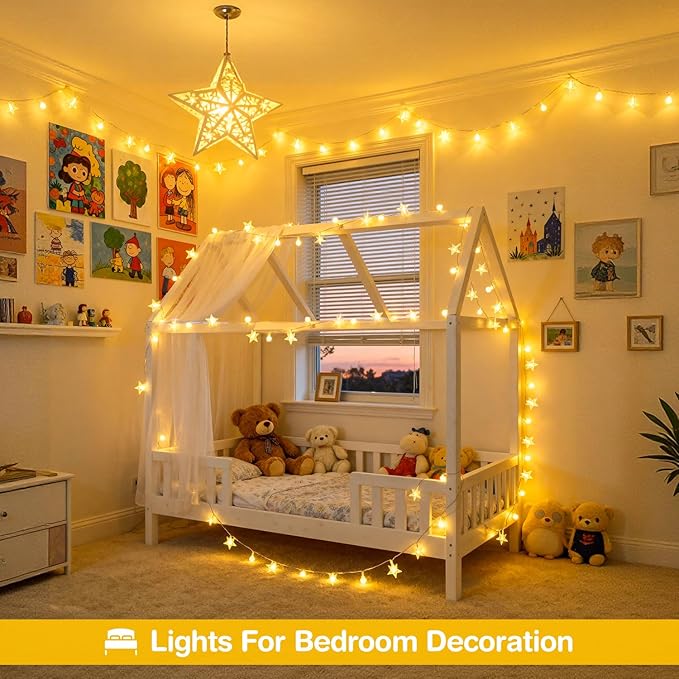 JMEXSUSS 100 LED Globe Star String Lights, 33 FT Globe String Lights Indoor USB Plug in, Warm White Star Fairy Lights for Bedroom Classroom Indoor Decor