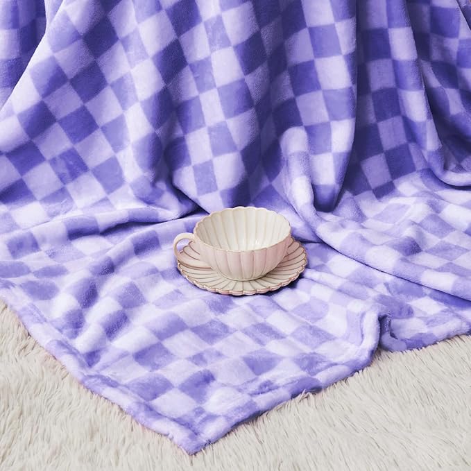 FY FIBER HOUSE Checkered Flannel Fleece Throw Blanket Soft Cozy Checkerboard Grid Print Chessboard Gingham Pattern Blankets for Bed Couch Sofa, 50"x60", Periwinkle Blue