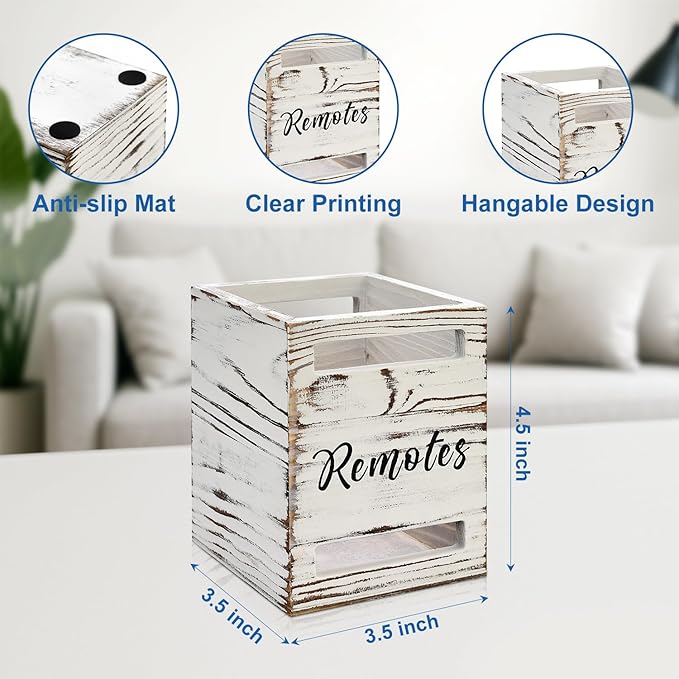 Small Remote Control Holder for Table Bedside Organizer Controller Holder Remote Holders Wall Mount Remotes Organizer for Bed Couch Wooden Control Box Wall Storage Rustic Accessories for TV Stand