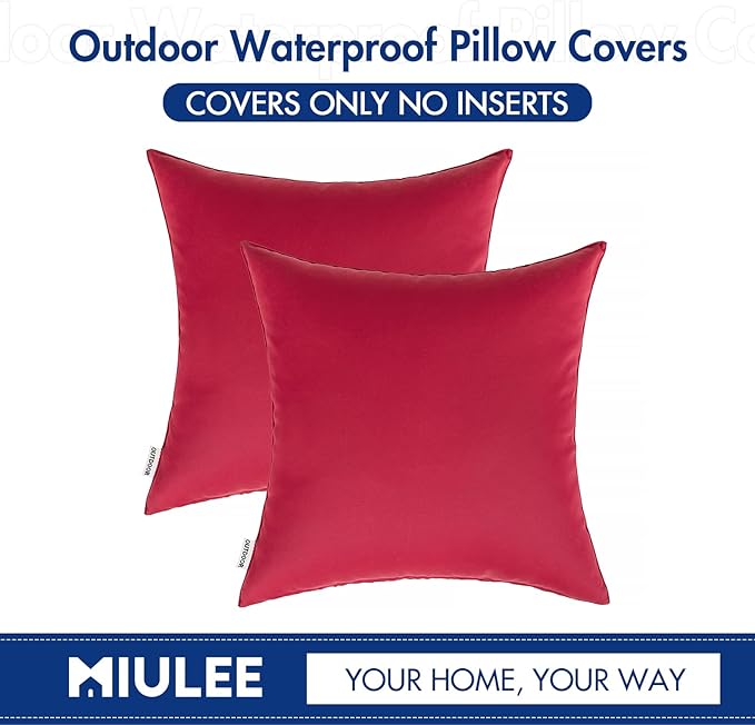 MIULEE Pack of 2 Decorative Outdoor Waterproof Pillow Covers Square Garden Cushion Sham Christmas Throw Pillowcase Shell for Spring Patio Tent Couch 20x20 Inch Red