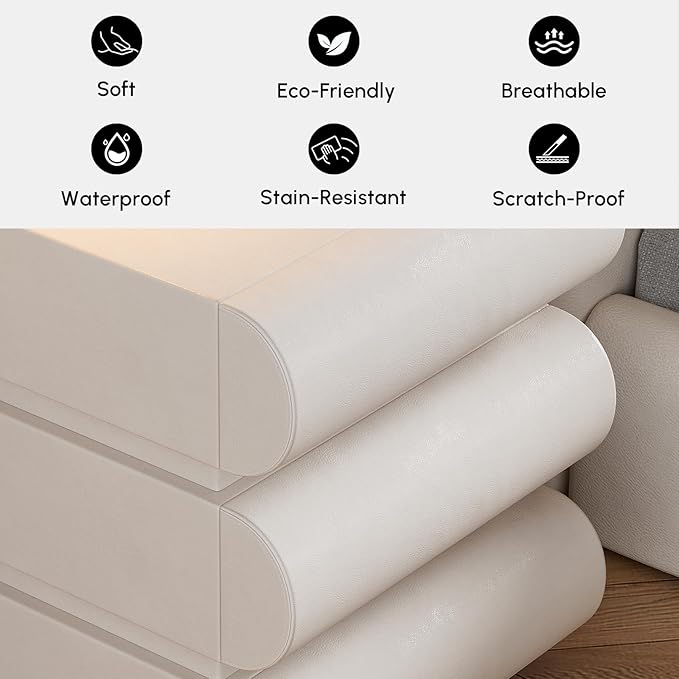 homary 3-Drawer Smart Nightstands Set of 2 with Wireless Charging Station, USB & Type-C Ports, Faux Leather White Night Stands Modern Bedside Tables for Bedroom Storage, Fully Assembled