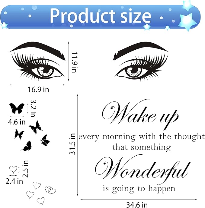 Quotes Wall Stickers Motivational Inspirational Wall Stickers Letter Wall Decals Vinyl Sayings Beauty Eye Wall Decor Positive Words for Women Girls Bedroom Living Room Hallways Home