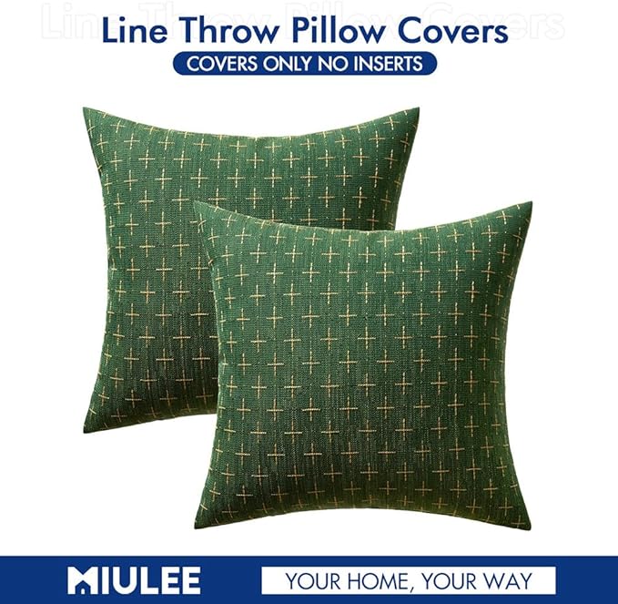 MIULEE Pack of 2 Christmas Decorative Burlap Linen Throw Pillow Covers Modern Farmhouse Pillowcase Rustic Woven Textured Cushion Cover for Sofa Couch Bed 18x18 Inch Christmas Green