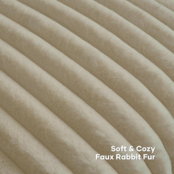 FUTEI Beige Decorative Throw Pillow Covers Set of 2, 12x20 Inch Soft Fluffy Faux Fur Plush Striped Lumbar Pillowcases, Modern Home Decor for Couch Bed Living Room