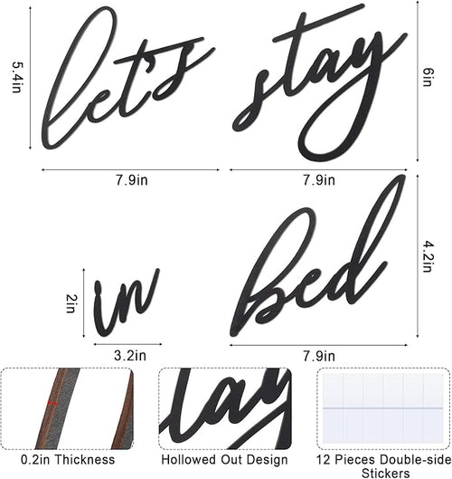 4 Pieces Let's Stay in Bed Wall Decor Rustic Bedroom Decoration Black 3D Wooden Letters Handmade Wood Summer Decor Love Quote Home Sign for Home Bedroom Apartment Office Hotel