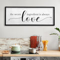 TQianJiang Kitchen Wall Decor The Secret Ingredient Is Always Love Sign 40"×15" Heartwarming Quote for Dining Room Mother's Day Large Farmhouse Rustic Wood Framed Wall Plaque Hanging Art (Black)