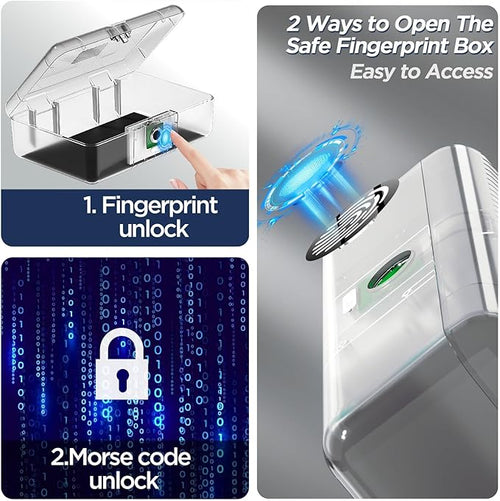 AICase Biometric Fingerprint Storage Box, Transparent Portable Jewelry Cash Safe Storage Box, Rechargeable Lock Box for Car Home Office Travel_Clear