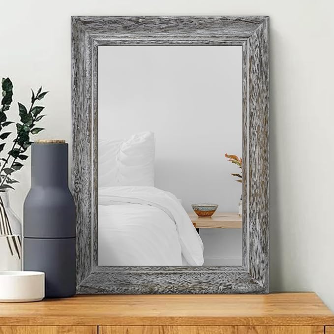 Large Rustic Wall Mirror with Wood Frame Farmhouse Rectangle Mirrors 26"x18" Decorative for Bathroom Bedroom Living Room Home Entryway