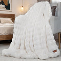 Luxury Faux Fur Throw Blanket, Ultra Soft & Fluffy Blanket for Couch, Sofa, Bed & Living Room – Double-Sided 3D Bubble Blanket (White (Double-Sided Faux Fur Bubble), Twin (60" x 80"))
