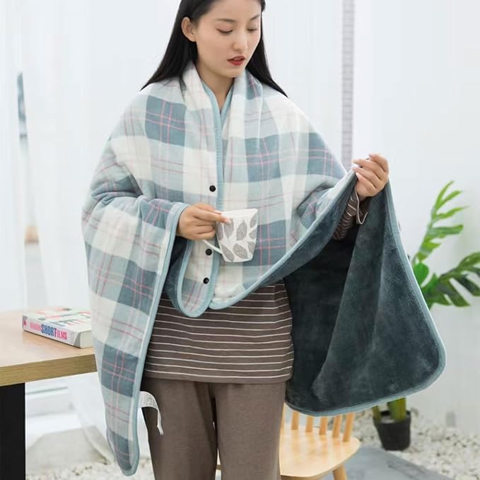 forestfish Fleece Wearable Blanket, Plaid Lap Blanket Comfy Poncho Throw with Buttons for Bed Sofa Office